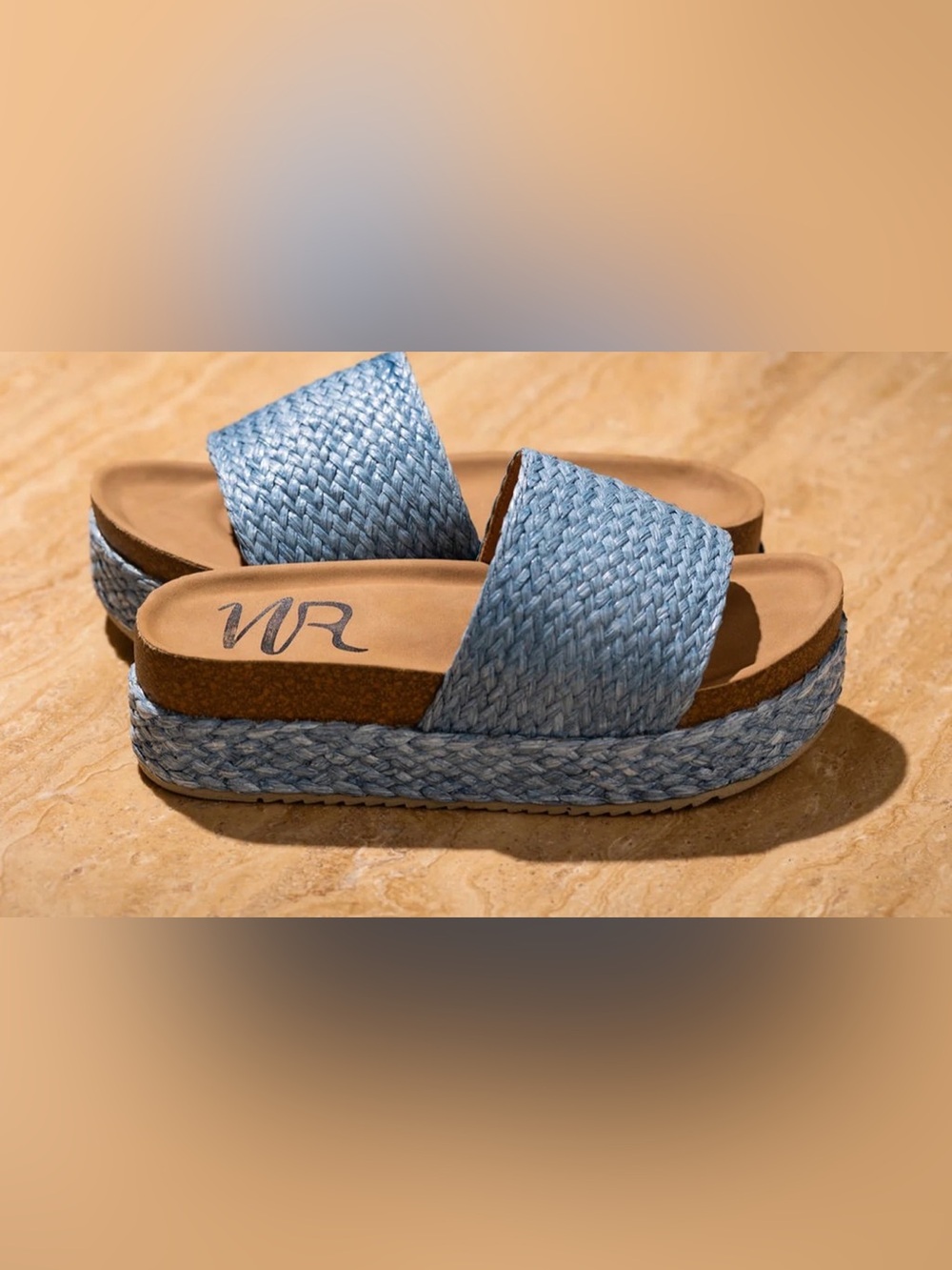 Not Rated by Naughty Monkey Anna Blue Woven Platform Slide Sandals - Size 8.5